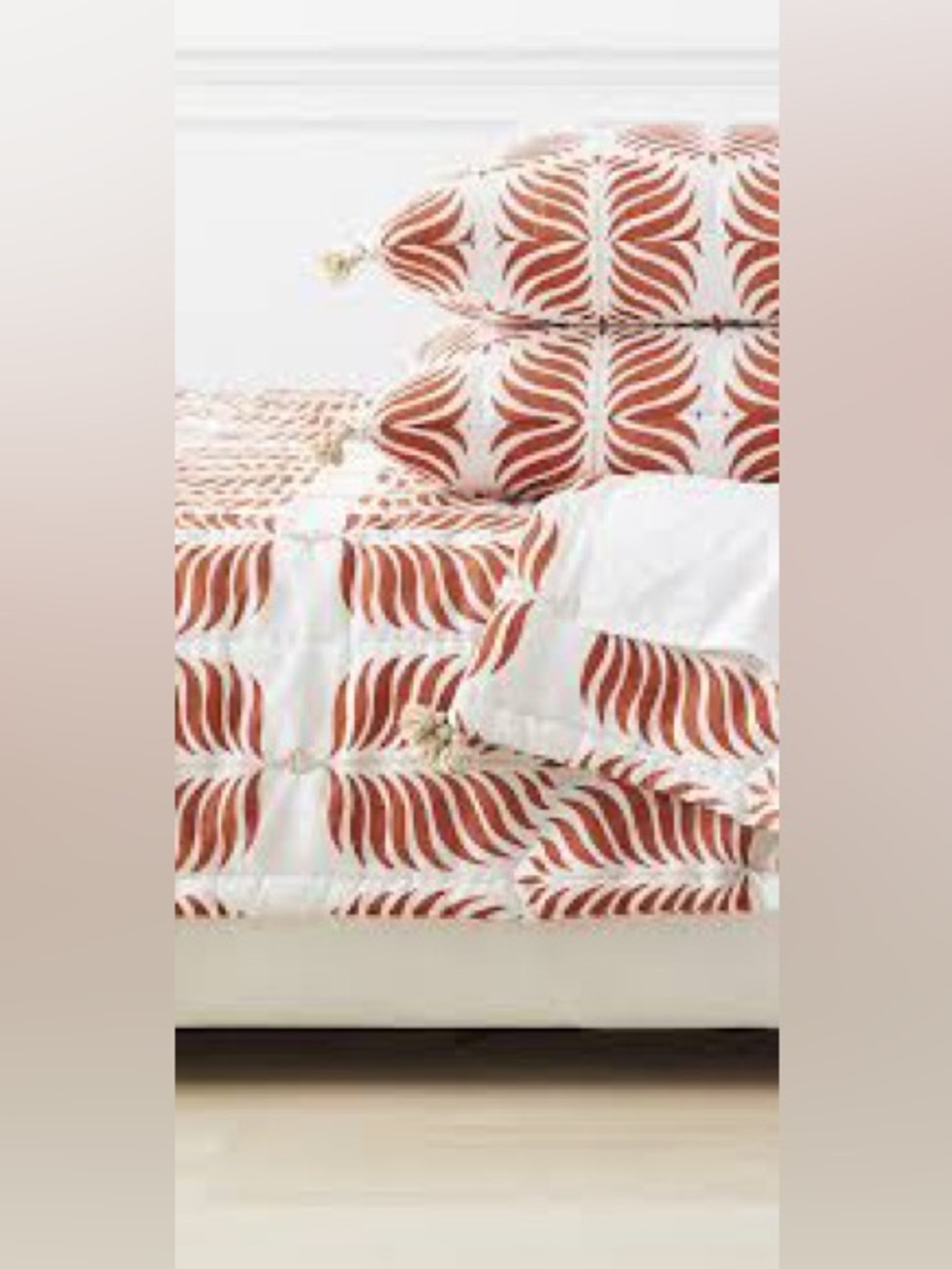 SERENA & Lily Granada Terracotta Orange Leaf Print Quilted Euro Sham w Tassels